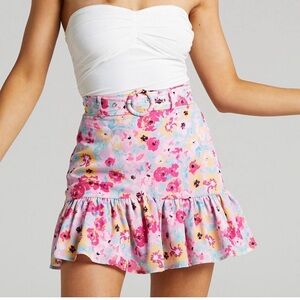 NWT Showpo Pink Floral Belted Ruffle Mini Skirt Size 6